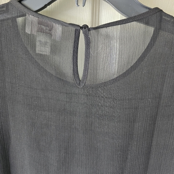 Loft Ann Taylor Sheer Blouse XS Black 3/4 Sleeves See Thru Pleated Front Y2k - Picture 11 of 12